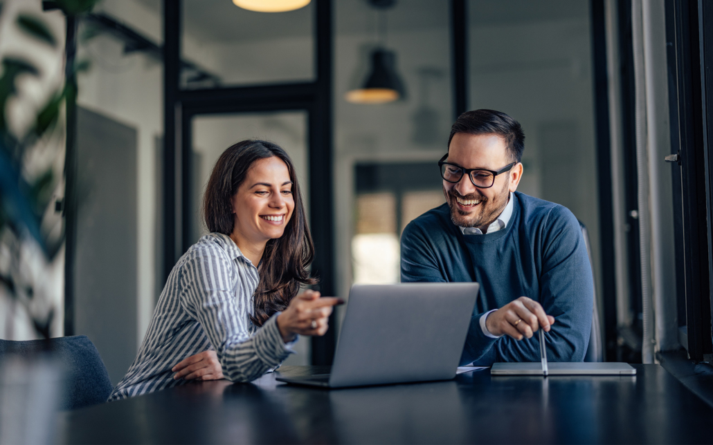 Smiling People, In The Meeting Room, Using A Laptop, Searching